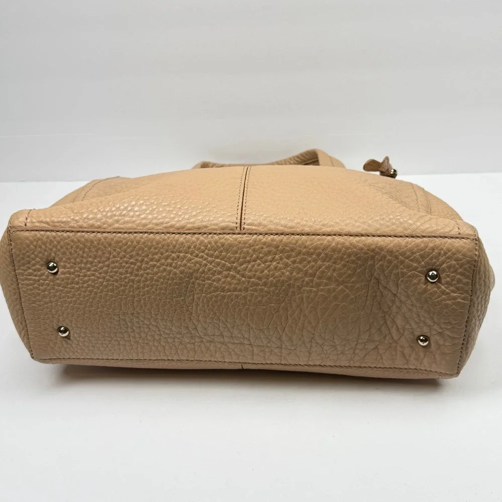 Cole Haan Satchel Beige Pebbled Leather Triple Zip Compartments Medium